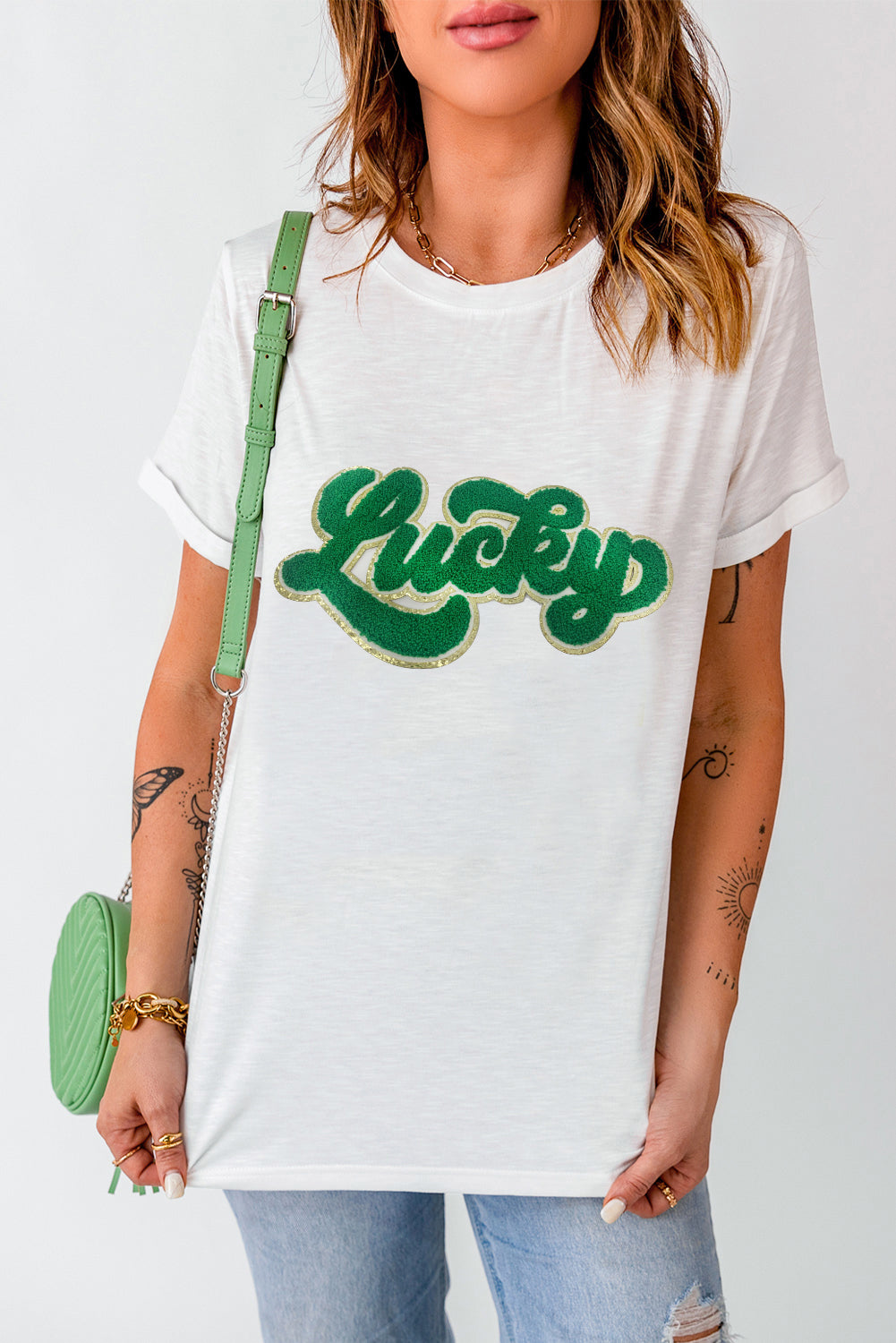 St. Patrick Lucky Chenille Glitter Graphic T Shirt
