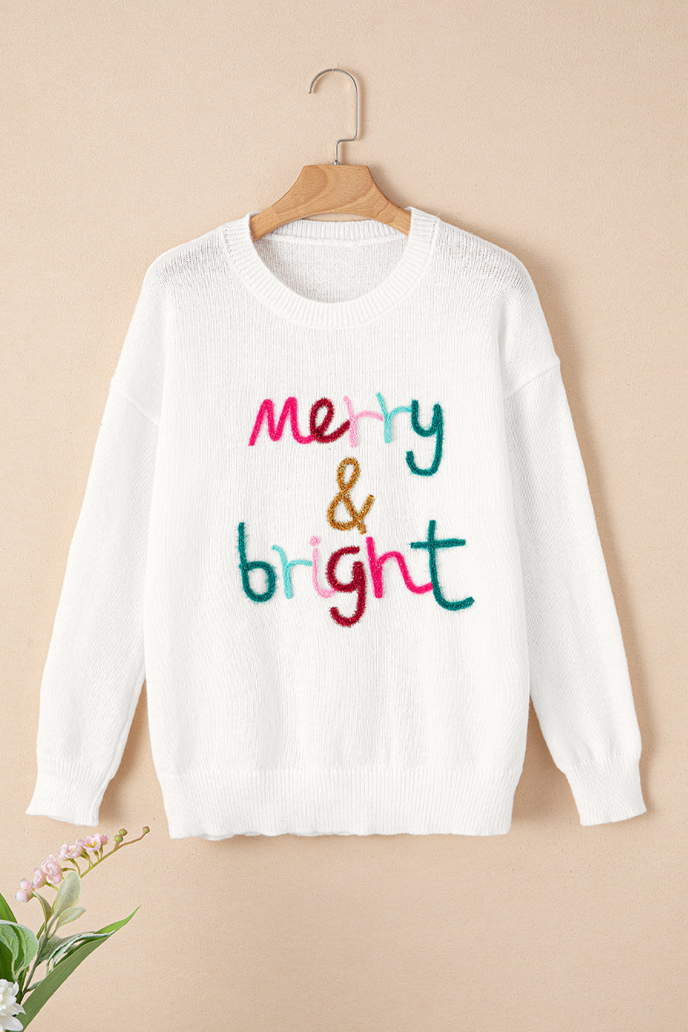 White Holly Jolly Round Neck Casual Sweater