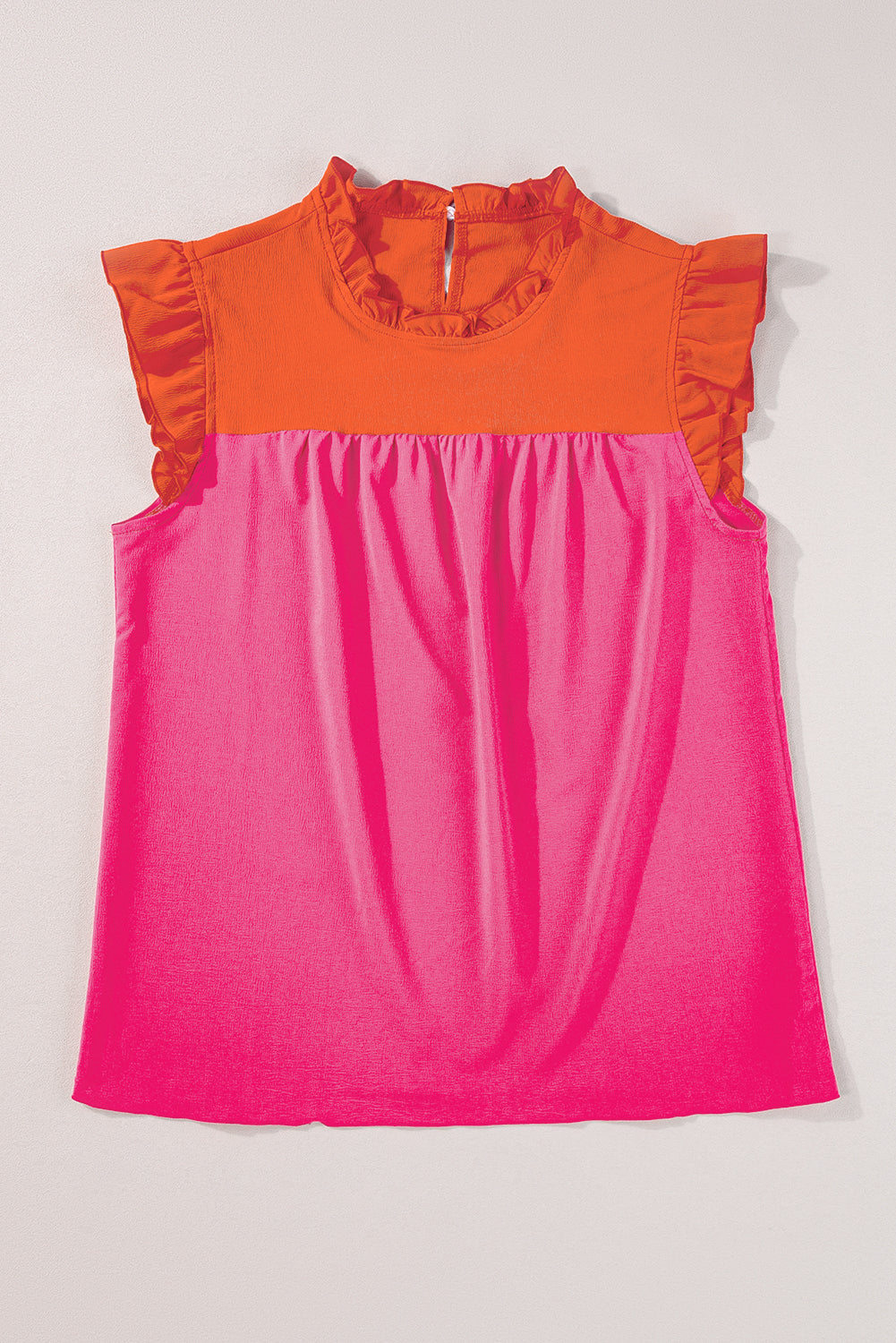 Rose Red Two Tone Ruffled Flutter Sleeve Blouse