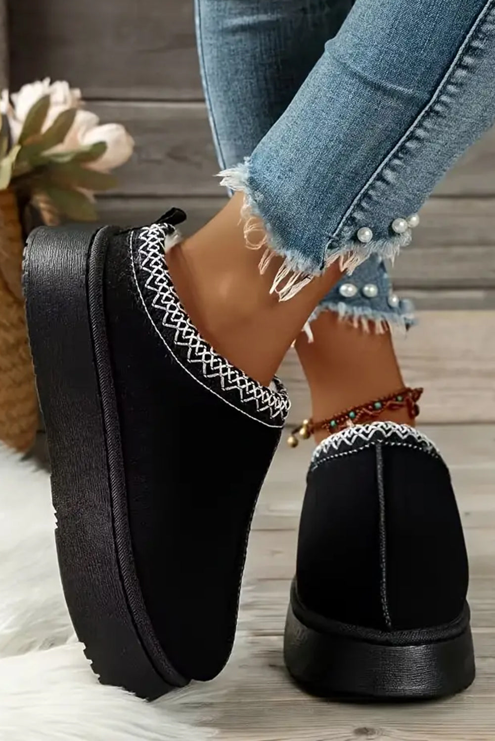 Sage Green Suede Contrast Print Plush Lined Snow Boots