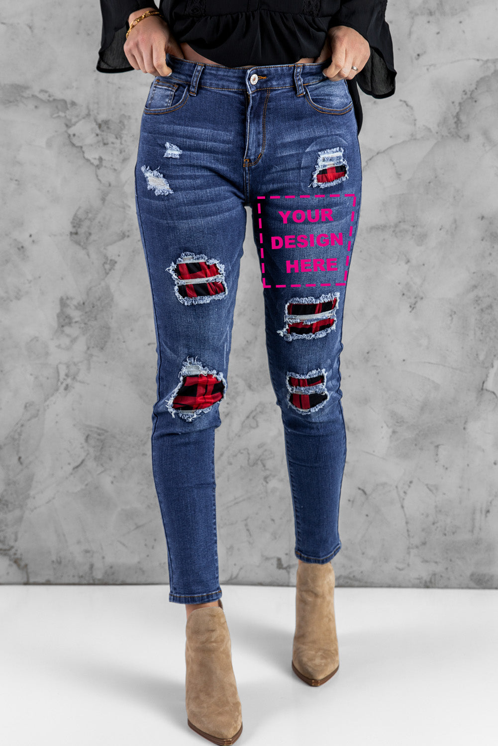 Blue Floral Patch Destroyed Skinny Jeans