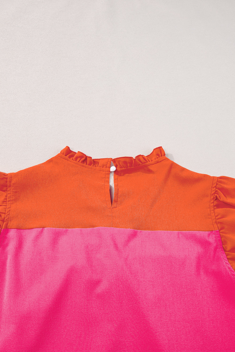 Rose Red Two Tone Ruffled Flutter Sleeve Blouse