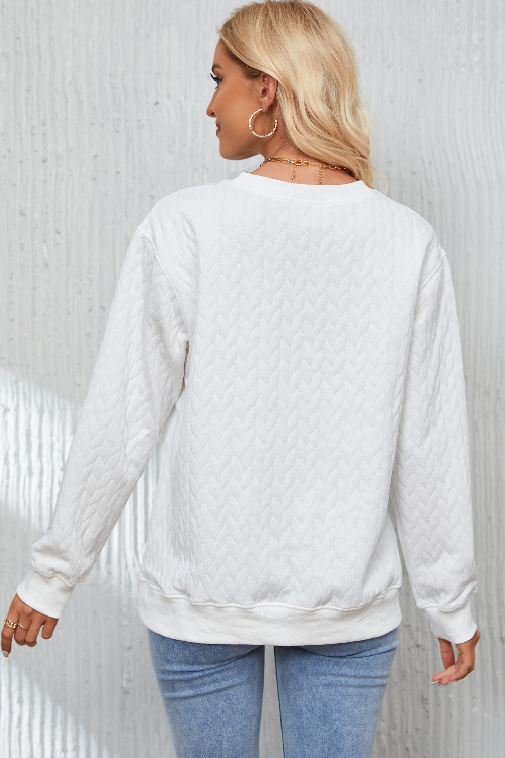 Heart XOXO Chenille Embroidered Textured Sweatshirt