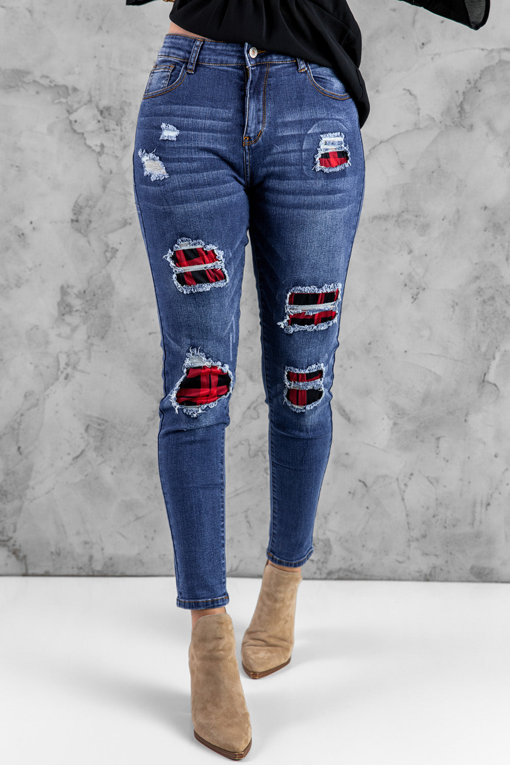 Blue Floral Patch Destroyed Skinny Jeans