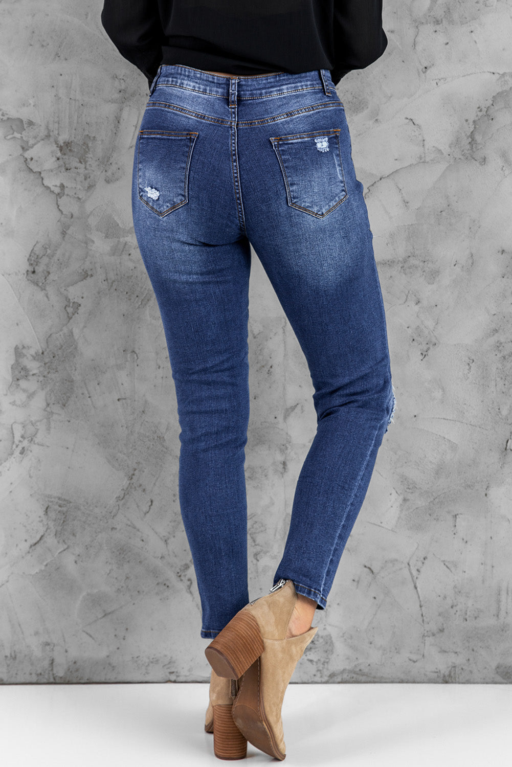 Blue Floral Patch Destroyed Skinny Jeans