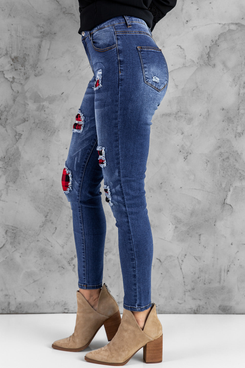 Blue Floral Patch Destroyed Skinny Jeans