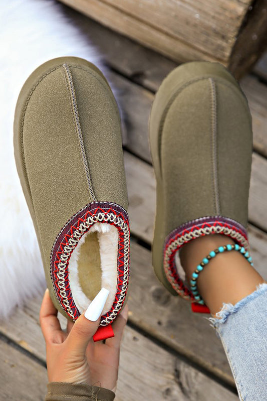 Sage Green Suede Contrast Print Plush Lined Snow Boots