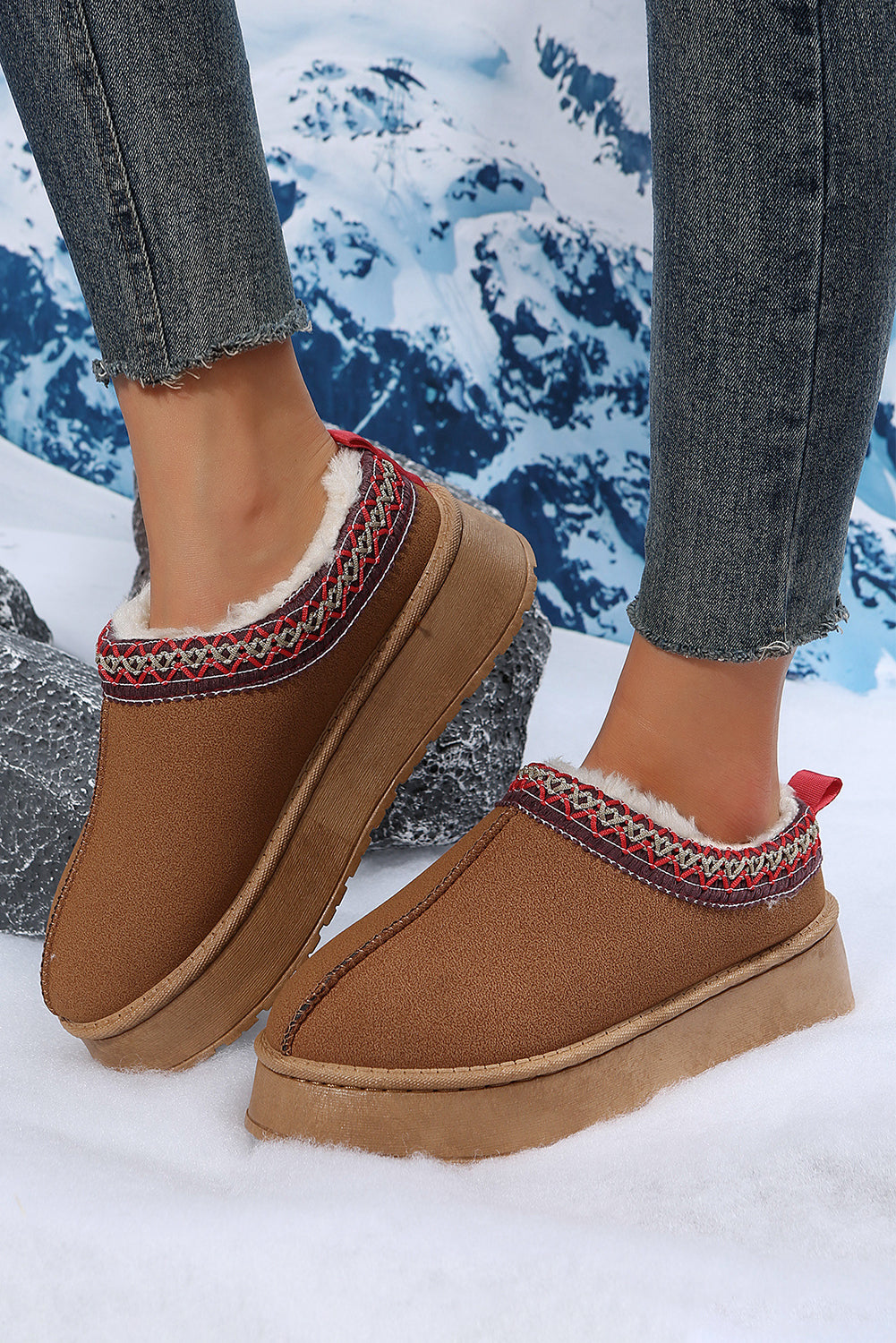 Sage Green Suede Contrast Print Plush Lined Snow Boots