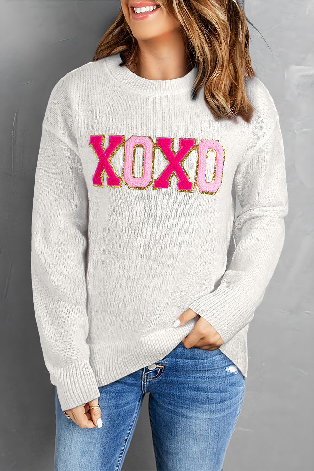 White Holly Jolly Round Neck Casual Sweater