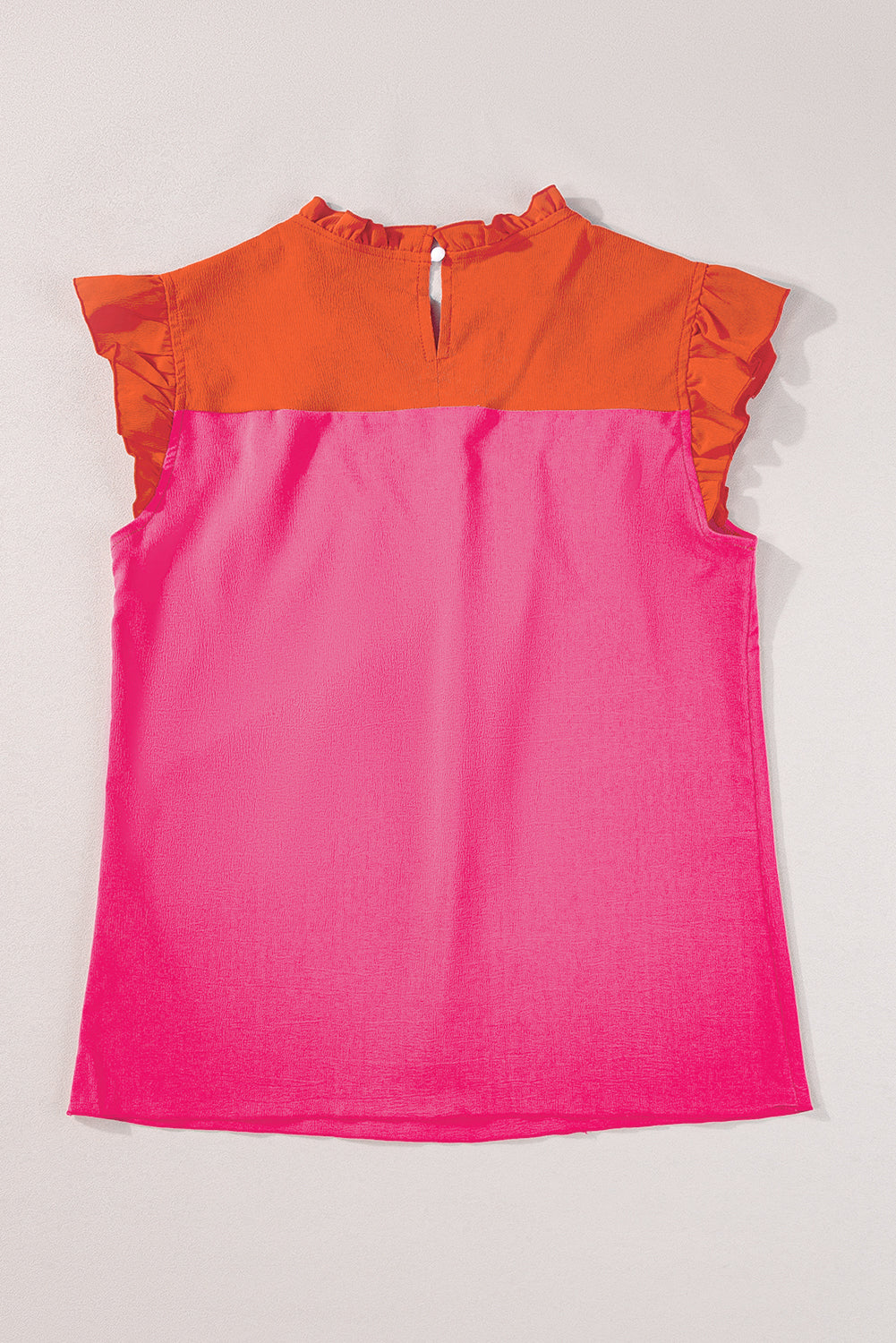 Rose Red Two Tone Ruffled Flutter Sleeve Blouse