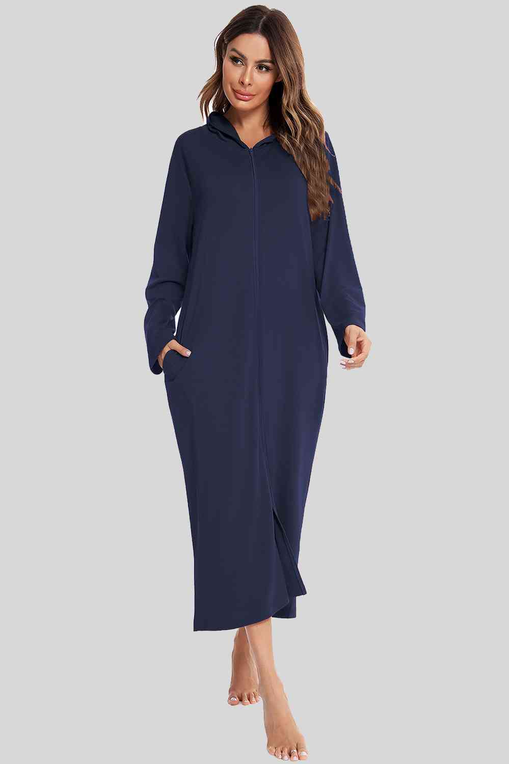 Zip Front Hooded robe with Pockets