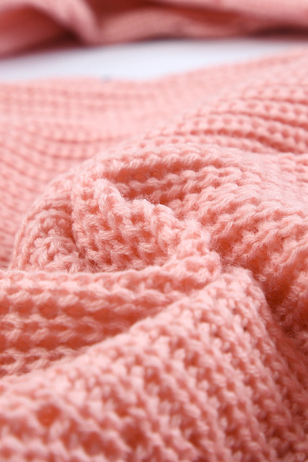 Beige Hollow-out Puffy Sleeve Knit Sweater
