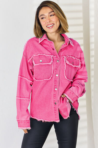 PEACE Raw Hem Denim Top