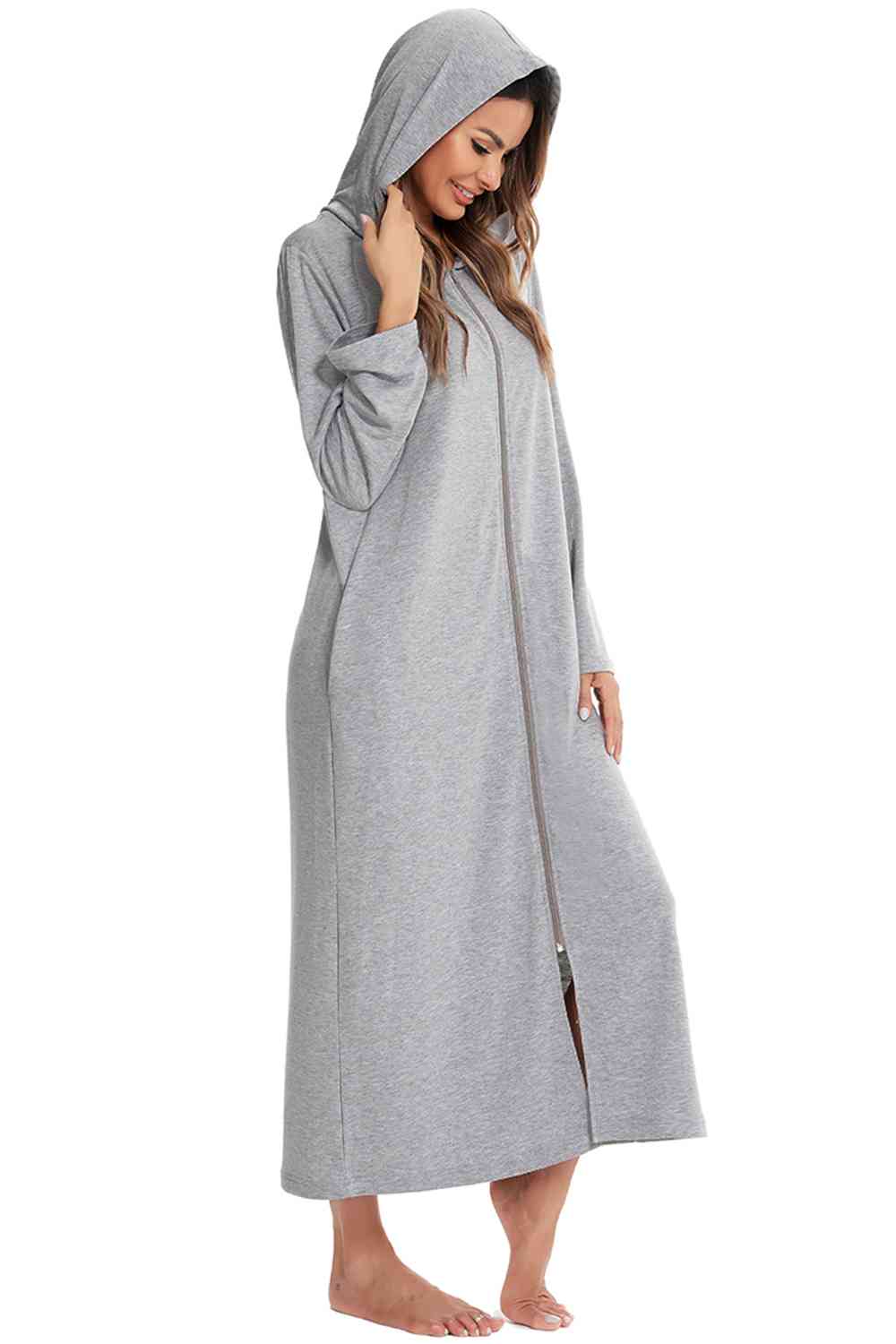 Zip Front Hooded robe with Pockets
