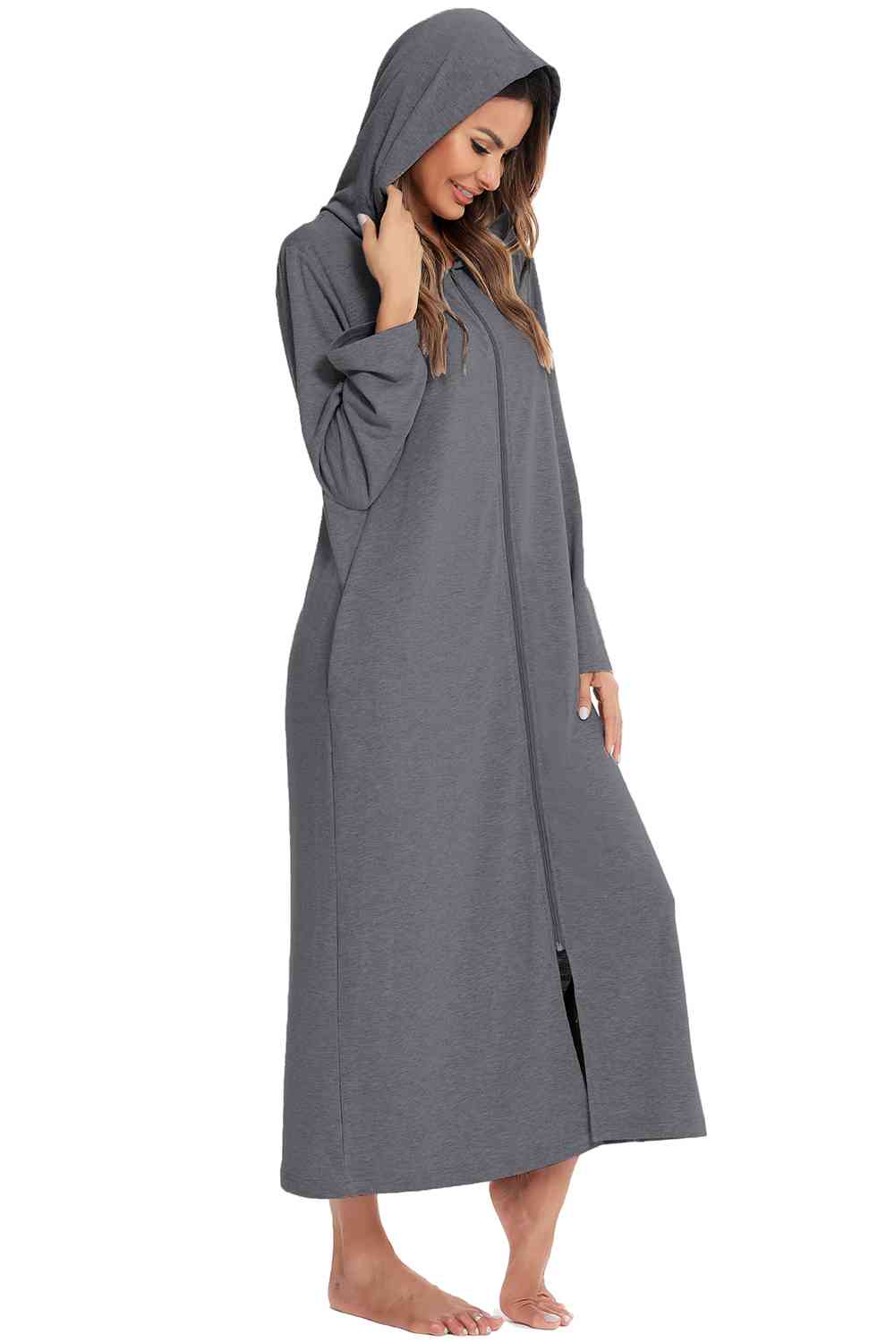 Zip Front Hooded robe with Pockets