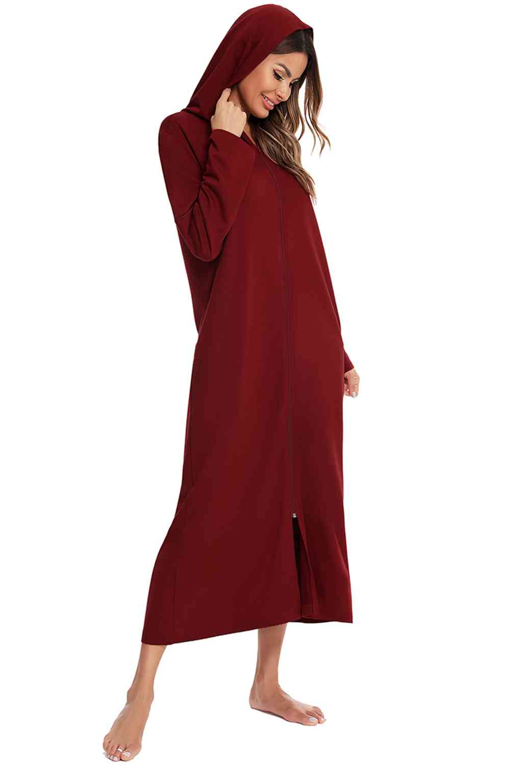 Zip Front Hooded robe with Pockets