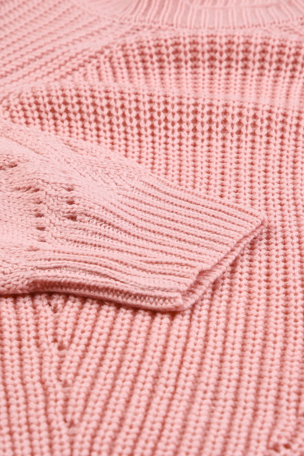 Beige Hollow-out Puffy Sleeve Knit Sweater