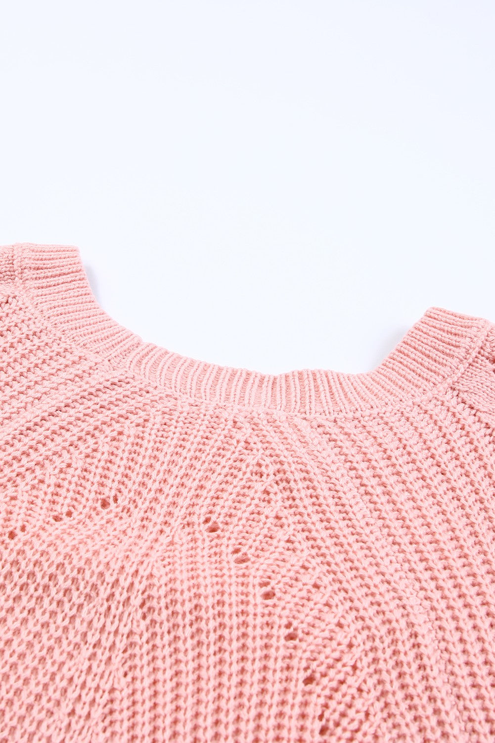 Beige Hollow-out Puffy Sleeve Knit Sweater