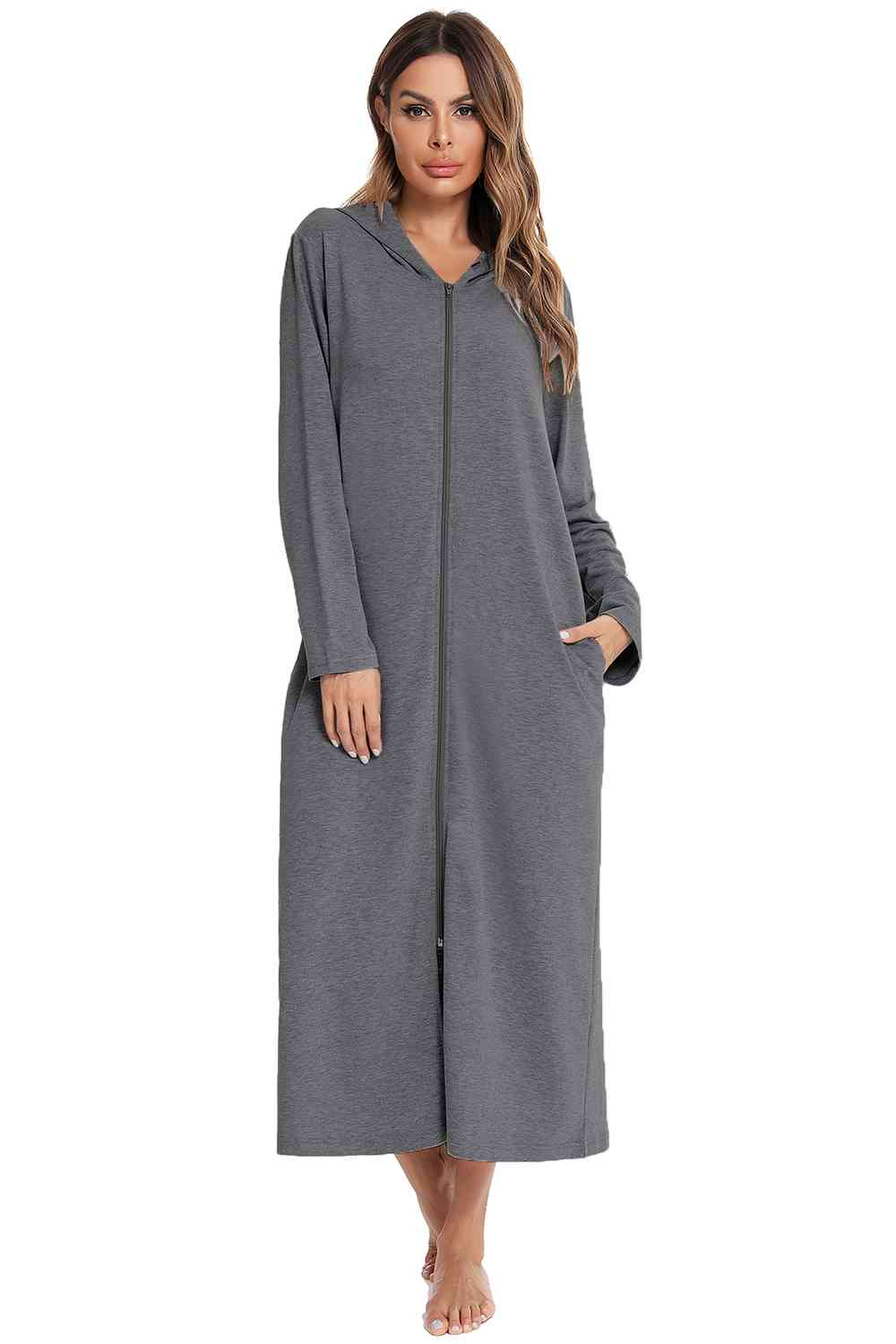 Zip Front Hooded robe with Pockets