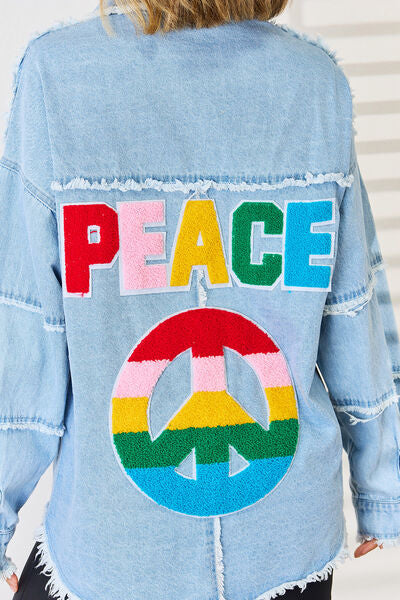 PEACE Raw Hem Denim Top