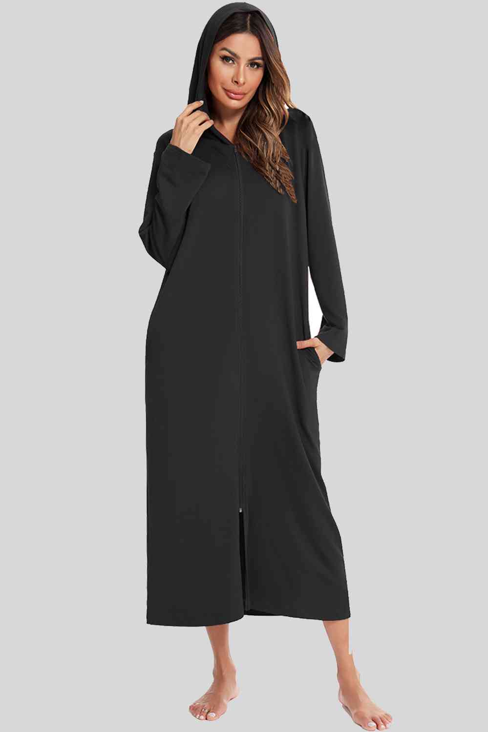 Zip Front Hooded robe with Pockets