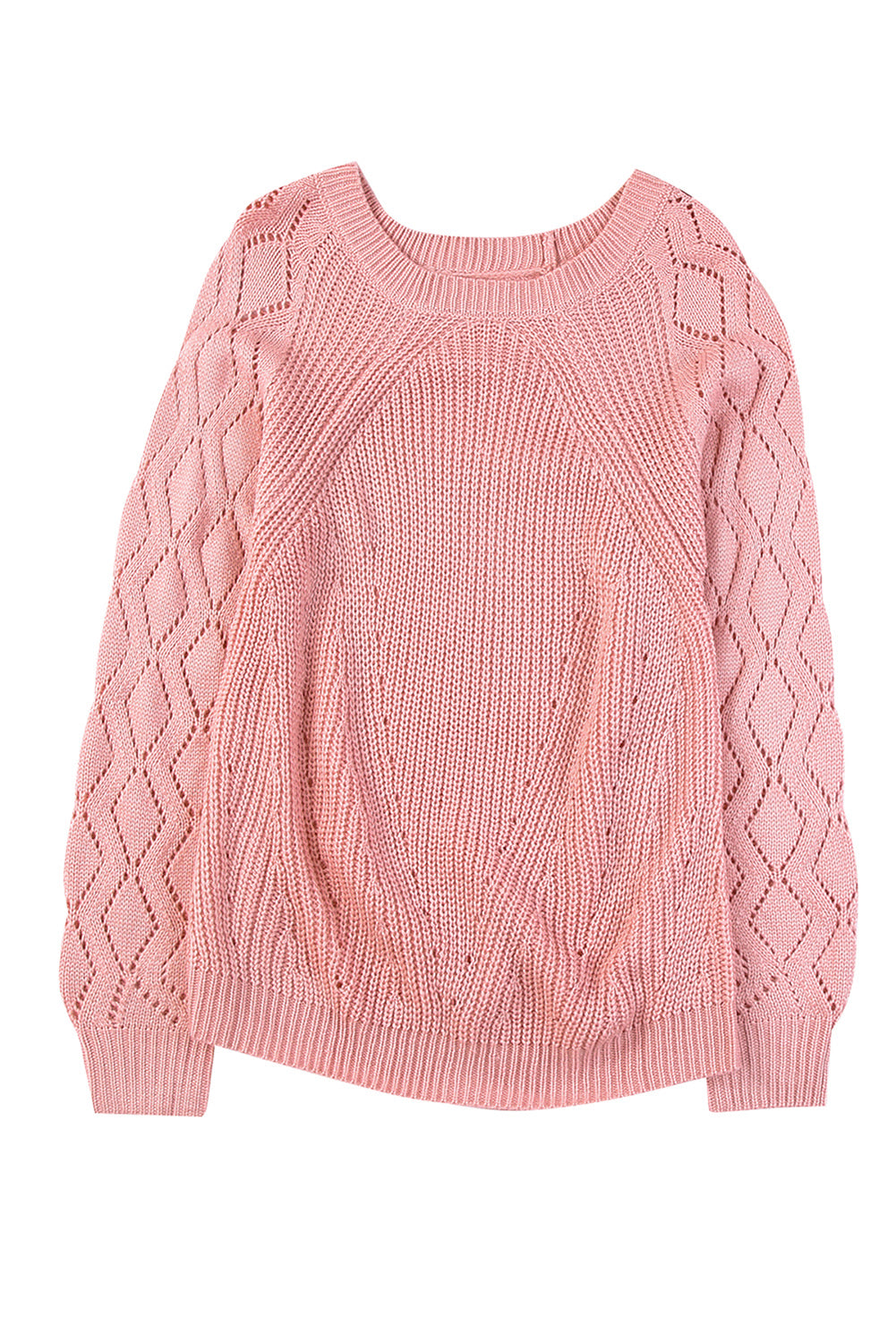 Beige Hollow-out Puffy Sleeve Knit Sweater