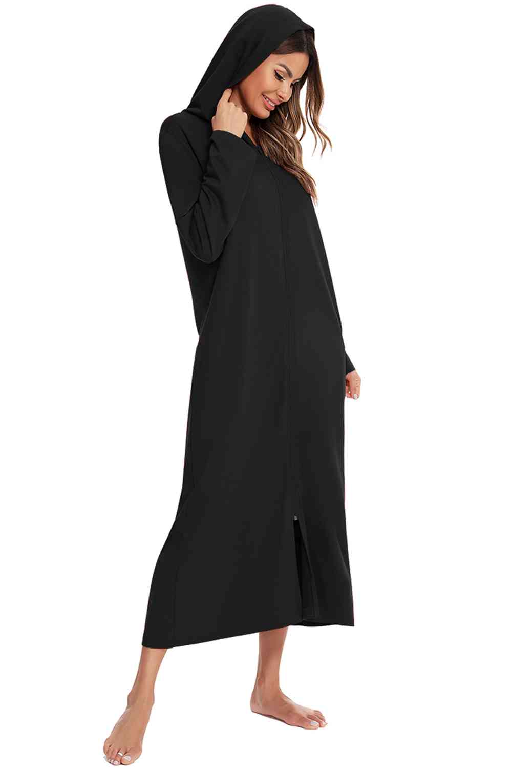 Zip Front Hooded robe with Pockets