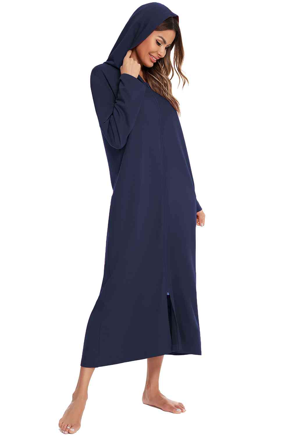 Zip Front Hooded robe with Pockets
