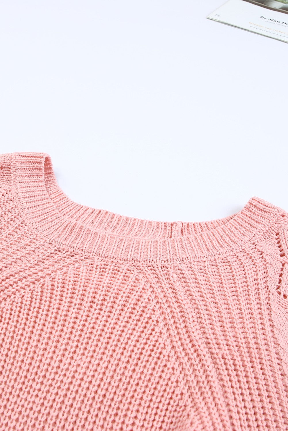 Beige Hollow-out Puffy Sleeve Knit Sweater