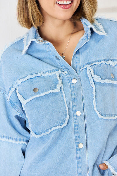 PEACE Raw Hem Denim Top