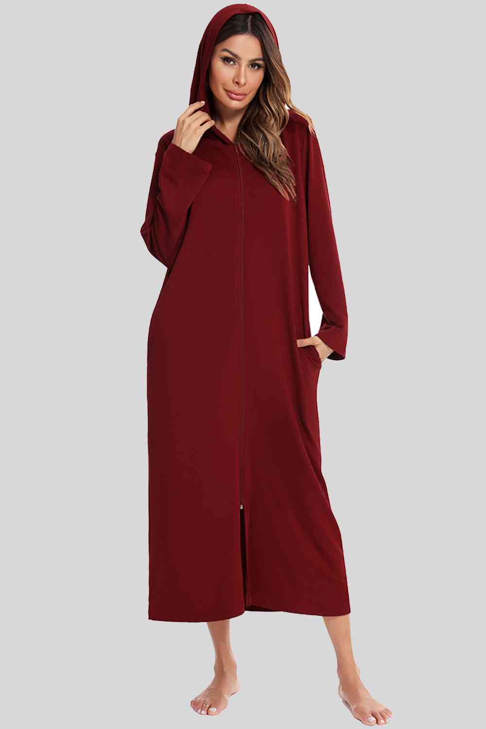 Zip Front Hooded robe with Pockets